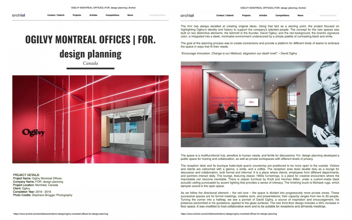 FOR. design planning Article Revue de presse Archiol Chine Bureaux Ogilvy Montréal
