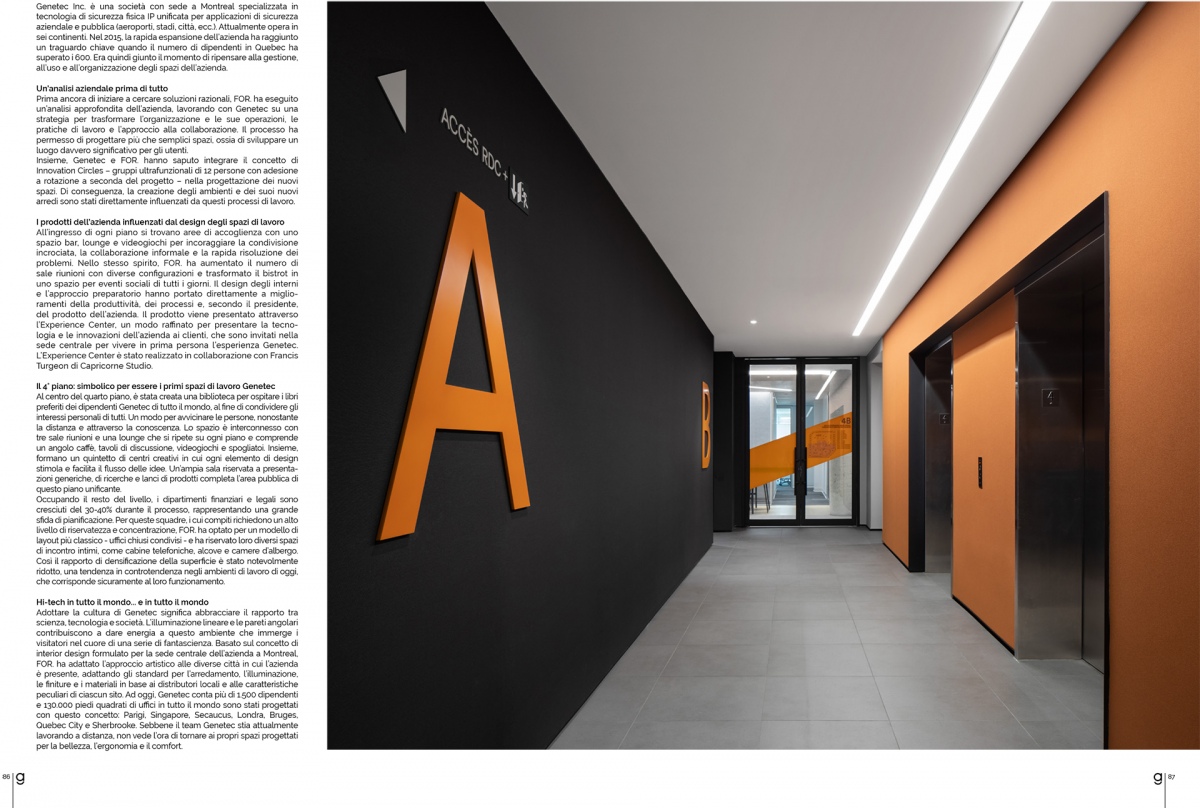 FOR. design planning Article Revue de presse Magazine Glamour Affair Italie Bureaux de Genetec
