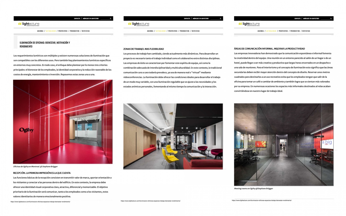 FOR. design planning Article Revue de presse Lightecture Espagne Bureaux Ogilvy Montréal