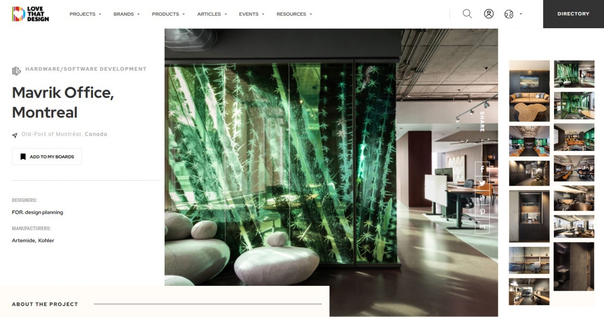 FOR. design planning Article Press review Love that design Dubai Mavrik offices Montreal