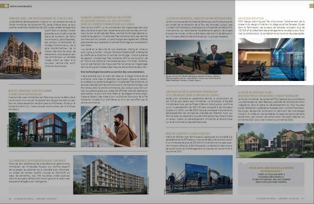 FOR. design planning Article Press review Magazine Immobilier commercial Genetec Offices headquarters